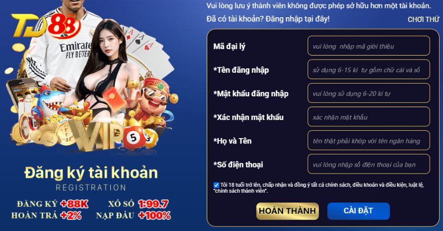 Hướng dẫn các bước đăng ký tài khoản cược tại TD88 nhanh chóng nhất